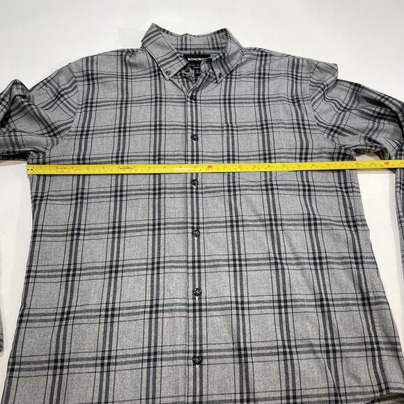 BONOBOS Men’s Plaid Gray Black Checks Long Sleeve Cotton Shirt Sz Medium - Picture 5 of 8